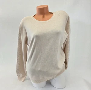 Jersey de mujer efecto acanalado punto fino L/XL suéter Italy con pedrería en el brazo beige - Imagen 1 de 6