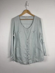 Monsoon Linen Size UK 16 Blue Green Mint Tunic Top Buttoned Down Utility - Picture 1 of 9