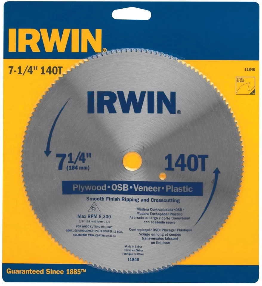 Hojas de sierra circular de acero Irwin 11840 7-1/4" 140T corte de madera Foto 1 de 1