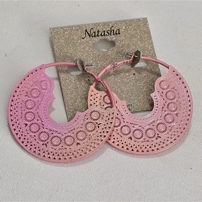 娜塔莎珍珠粉色巨大大号金银丝环耳环全新!! — 第 1/4 张图片