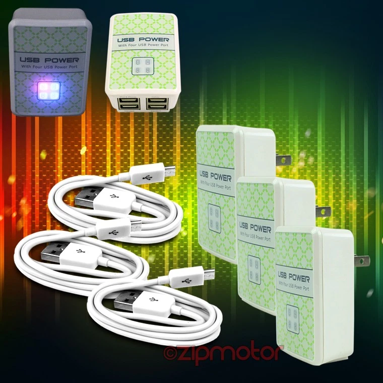 3X 4 USB PORT WANDADAPTER + 3FT KABEL NETZTEIL LADEGERÄT SYNC WEISS GALAXY NOTE NEXUS - Bild 1 von 1