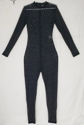 Meias de corpo de malha com macacão pequeno BLKk Leopard Prt transparente e veludo mangas compridas  - Imagem 1 de 4