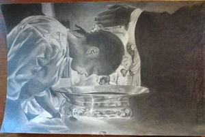 Disegno a matita vintage originale firmato ~ donna afroamericana battezzata - Foto 1 di 4