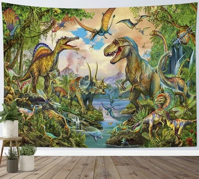 Tapiz de dinosaurio animal salvaje colgante de pared plantas tropicales tapices para niños... Foto 1 de 4