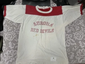Vtg 70s Athletic Sport Shirt Aurora Red Devils Cotton Jersey Retro Mascot Badass - Picture 1 of 15