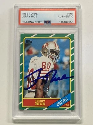 Topps Jerry Rice #161 1986 radiocontrol autógrafo automático 49ers patio PSA ADN Foto 1 de 2