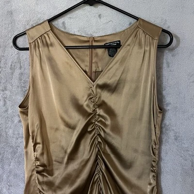 Blusa sin mangas Doncaster elástica de seda marrón cobre con capucha para mujer talla 4 Foto 1 de 4