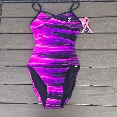 TYR Youth Girl Durafast Elite Lumen roxo recorte ajuste único tamanho 24 novo - Imagem 1 de 3