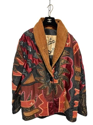 La Coleccion Judith Roberts Jacket Womens Medium Red Black Patchwork Beaded Boho - Image 1 of 4