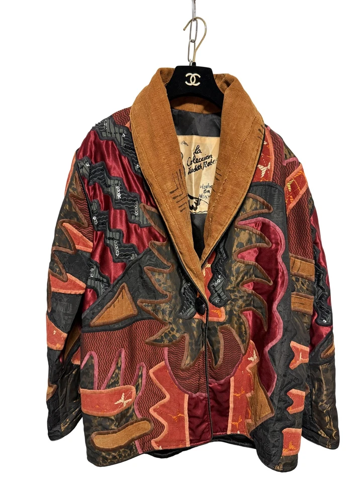 Chaqueta La Colección Judith Roberts Mujer Mediana Roja Negra Retazos Cuentas Boho Foto 1 de 4