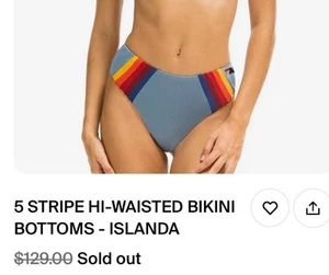 Aviator Nation High Waisted 5 Stripe Sport Bikini Bottoms in Islanda Size Large - Picture 1 of 4