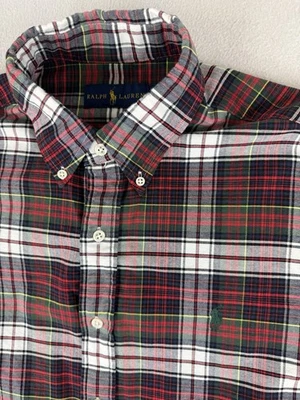 Camisa de vestir Ralph Lauren roja a cuadros clásica Oxford verde pony Foto 1 de 4