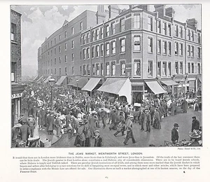 IMPRESIÓN VICTORIANA 1897 ~ MERCADO JUDÍO GOWORTH CALLE LONDRES MÁS TEXTO DESCRIPTIVO - Imagen 1 de 1