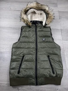 American Eagle Outfitter Vest Women L Green Puffer Removable Hoodie Faux Fur - Picture 1 of 11