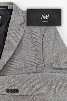 Nuevo Sin Etiquetas H&M Calce Ajustado Informal Traje Chaqueta Blazer Mezcla de Lana Gris 44R Delgado 44" Foto 1 de 4