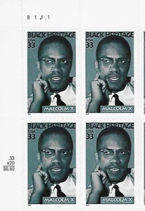 US Malcolm X Black Heritage 33c Stamps Plate Block of 4 Scott #3273 - Picture 1 of 1