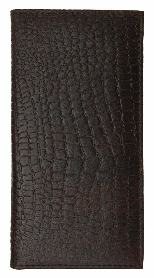 Genuine Leather Plain Checkbook Cover Crocodile Brown