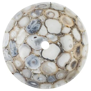 Round Marble Decorative Sink Natural Agate Resin Art Corner Basin for Bar Decor - Picture 1 of 4
