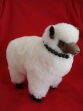 Woolly Fat Sheep 11" Long Animal for Christmas Display or Putz- Real Wool Body