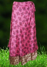 Boho Skirt Blush Pink Silk Double Layered Reversible Party Wear Dress Onesize