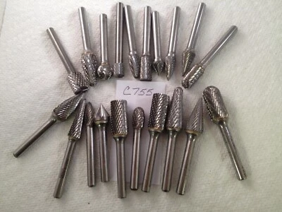 20 NEW FALCON / SGS 1/4" SHANK CARBIDE BURR SET.  DOUBLE / SINGLE CUT USA (c755) - Image 1 of 3