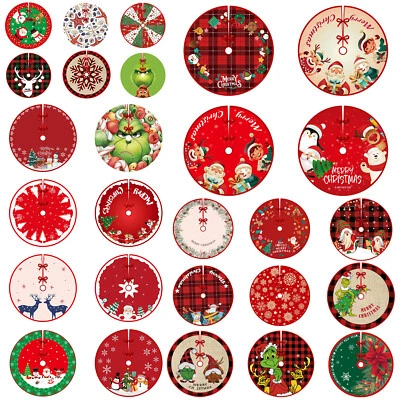 90cm Christmas Tree Skirt Base Floor Mat Cartoon Santa Xmas Party Ornament Décor - Image 1 of 4