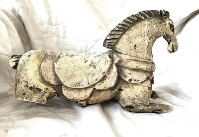 RARE EARLY AMERICANA ANTIQUE 1800' CARVED PAINTED WOODEN HORSE TO BE RESTORED - Image 1 of 4