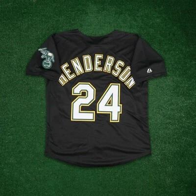 Rickey Henderson Oakland Athletics 男式备用黑色球衣带球队布贴 — 第 1/4 张图片