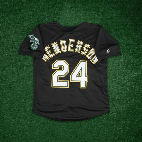 Rickey Henderson Oakland Athletics Men's Alternate Black Jersey w/ Team Patch Cover