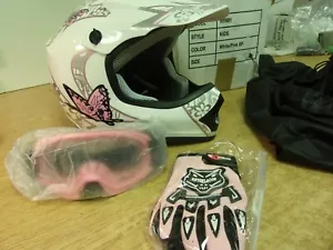 TCMT DOT XL Youth Offroad Helmet W/ Glasses, Gloves & Bag Model Hy601 Pink - Picture 1 of 3