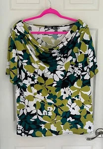Elementz Woman Green Tropical Floral Short Sleeve Blouse Size 3X - Picture 1 of 8