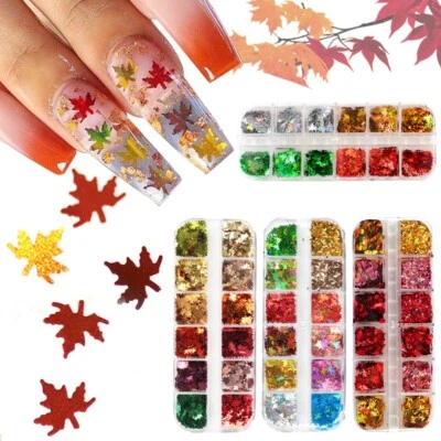 Nagelglitter-Flocken-Kunst-Dekoration 3D-Ahornblatt-Pailletten-Flocken- B - Bild 1 von 4