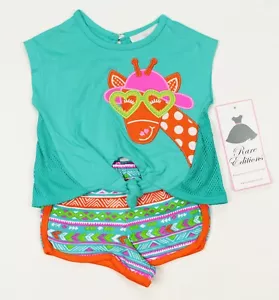 RARA EDIZIONI SET 2PZ NUOVI PANTALONCINI CORTI BIMBA VERDE GIRAFFA COTONE RETE 12M - Foto 1 di 3