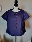Navy Shortsleeve Button Up Coat, Large Collar, By Ella Rose, Pockets, Size 6