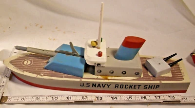 KEYSTONE BARCO COHETE DE LA MARINA DE EE. UU. 1930 BARCO DE JUGUETE DE MADERA Foto 1 de 2