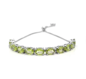 925 Sterling Silver Handmade Tines Chain Adjustable Peridot Gemstone Bracelet - Picture 1 of 4