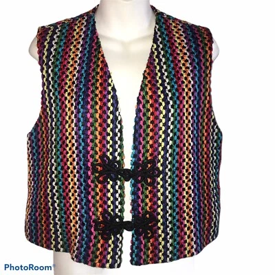Vintage Doncaster Womens Vest Multi Color Ribbon Cloth Botton USA Small A6 - Image 1 of 4
