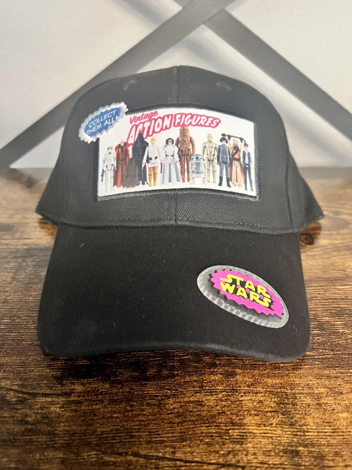 Disney Parks Star Wars Hat Vintage Action Figures Logo Black Strapback Cap