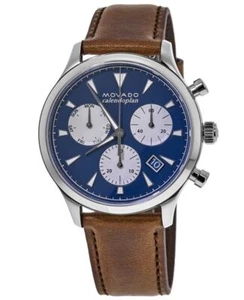 New Movado Heritage Calendoplan Quartz Chronograph Blue Men's Watch 3650113