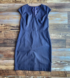 NEW Ann Taylor Sheath Dress Knee Length V-Neck Cap Sleeve Stretch Navy Blue 14 - Picture 1 of 10