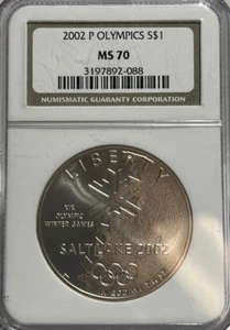 2002 P OLYMPICS SILVER COMMEMORATIVE DOLLAR $1 NGC MS 70 - Picture 1 of 4
