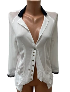 Elisa Cavaletti Size M White Shirt Top Blouse Jacket Top Chiffon Asymmetrical - Picture 1 of 6