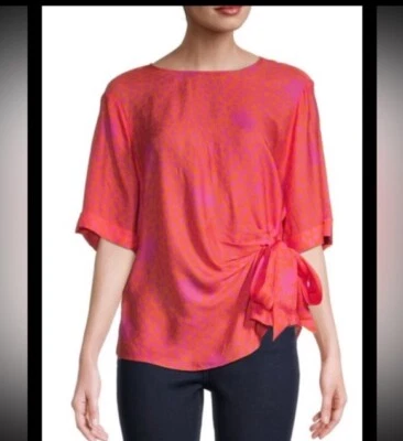 Blusa TED BAKER Abstracta Corbata Naranja Rosa Manga Corta Ligera 4 Foto 1 de 4