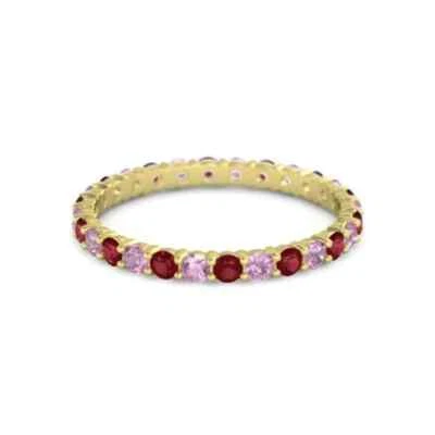 14k Yellow Gold Plated Round Cut Lab Created Ruby Pink  Eternity Band Ring - Image 1 of 2