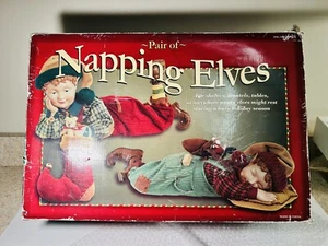 Costco Pair Of NAPPING ELVES Christmas Posable Figurines Dolls - Picture 1 of 11