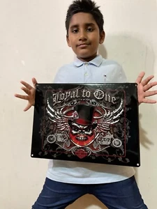Harley-Davidson Loyal to One Skull Embossed Tin Sign, 17.125 x 13 inches - Black - Picture 1 of 4