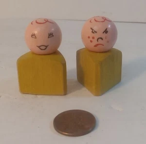 RARE 2 Vintage Fisher Price Little People Yellow Triangle Wooden Body - Picture 1 of 11