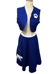 Vintage Handmade Womens Blue Felt Poodle Cat Skirt and Vest Set Retro Sz Medium - Picture 1 of 15