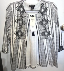 LUCKY BRAND Small Tie top Boho Jacket Live in Love Long Sleeve Embroidered New - Picture 1 of 8