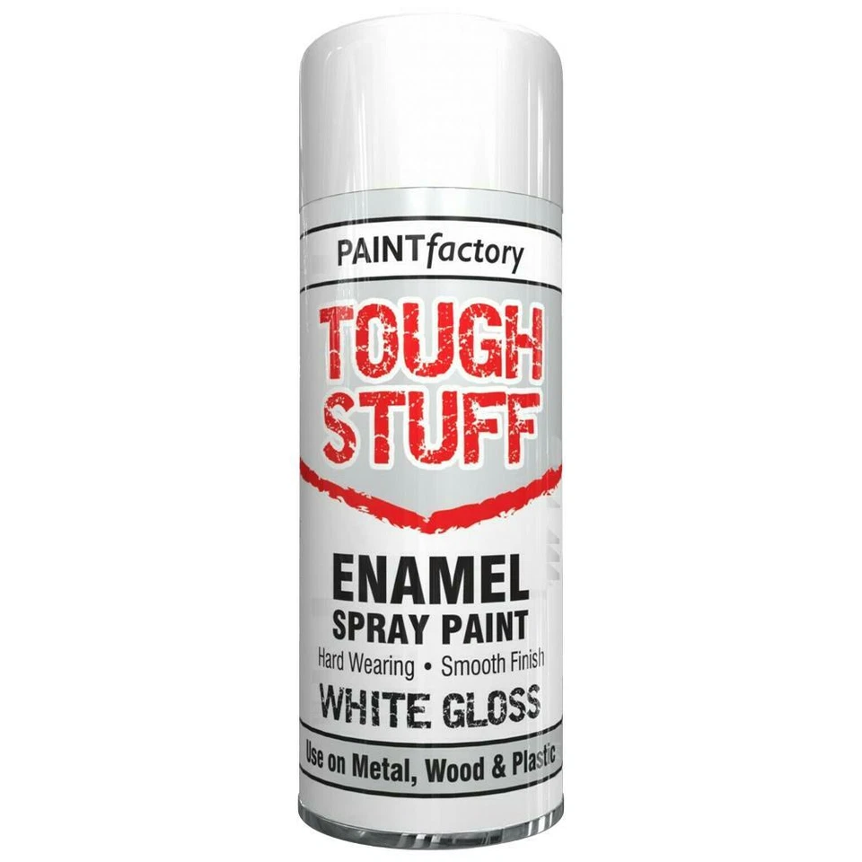 TOUGH STUFF ENAMEL WHITE GLOSS SPRAY PAINT FOR WOOD METAL PLASTIC 400ML - Image 1 of 1